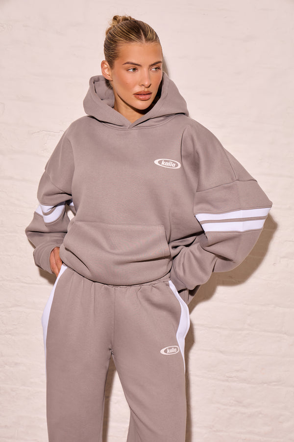 Kaiia Arm Detail Oversized Hoodie Mist Grey & Cream
