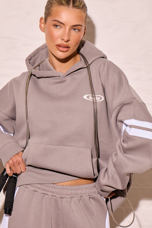 Kaiia Arm Detail Oversized Hoodie Mist Grey & Cream