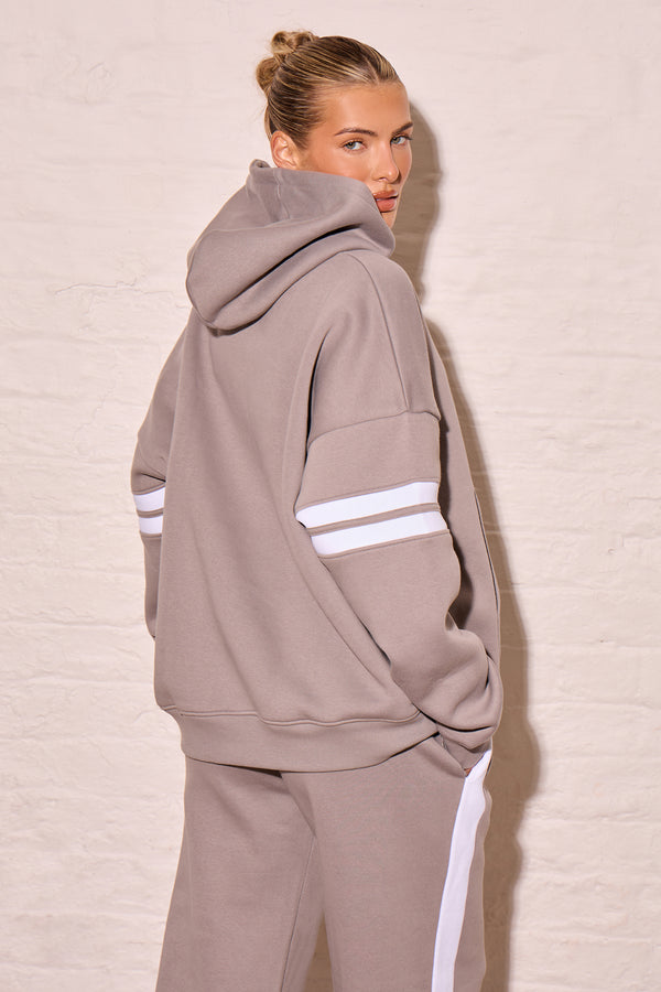 Kaiia Arm Detail Oversized Hoodie Mist Grey & Cream