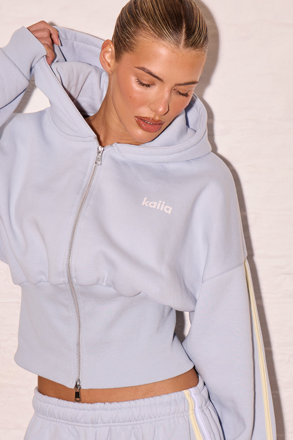 Kaiia Logo Corset Zip Through Hoodie Dusty Blue & Lemon