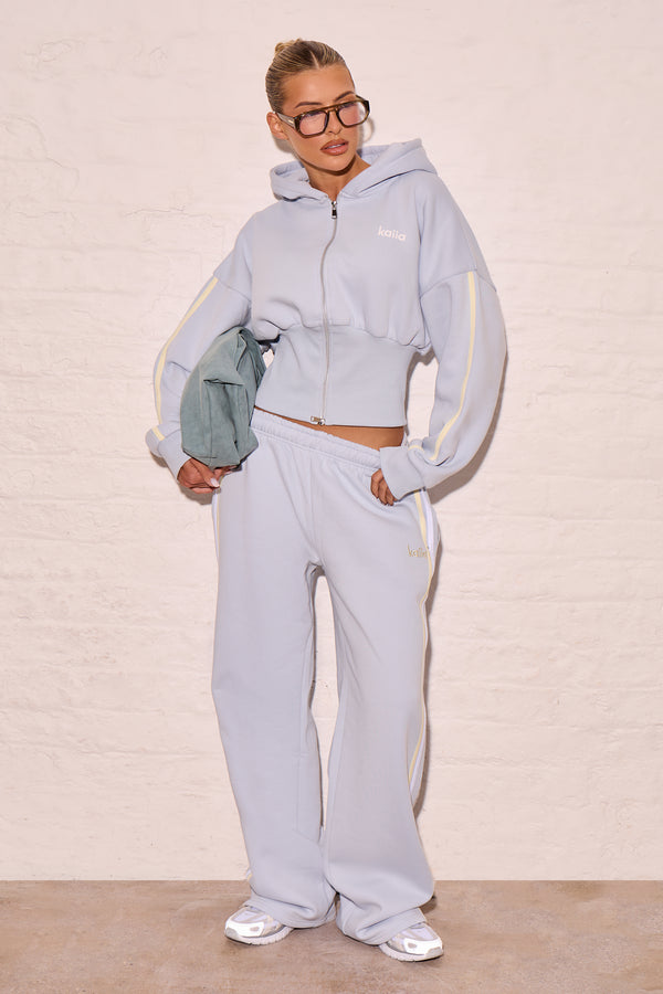 Kaiia Logo Corset Zip Through Hoodie Dusty Blue & Lemon