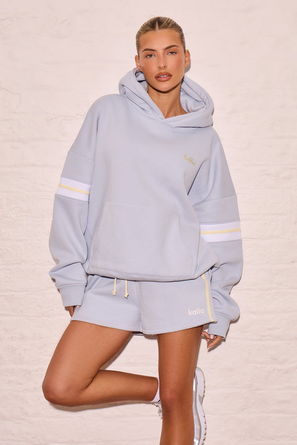 Kaiia Arm Detail Oversized Hoodie Dusty Blue & Lemon