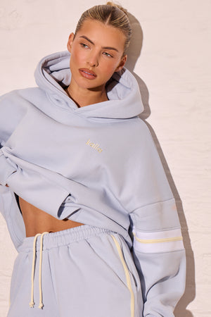 Kaiia Arm Detail Oversized Hoodie Dusty Blue & Lemon