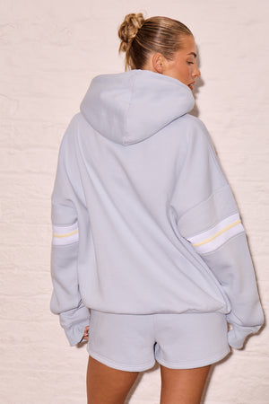 Kaiia Arm Detail Oversized Hoodie Dusty Blue & Lemon