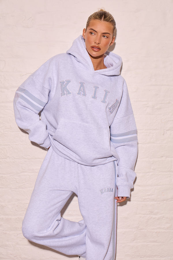 Kaiia Arm Detail Oversized Hoodie Light Grey Marl & Dusty Blue