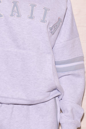 Kaiia Arm Detail Oversized Hoodie Light Grey Marl & Dusty Blue