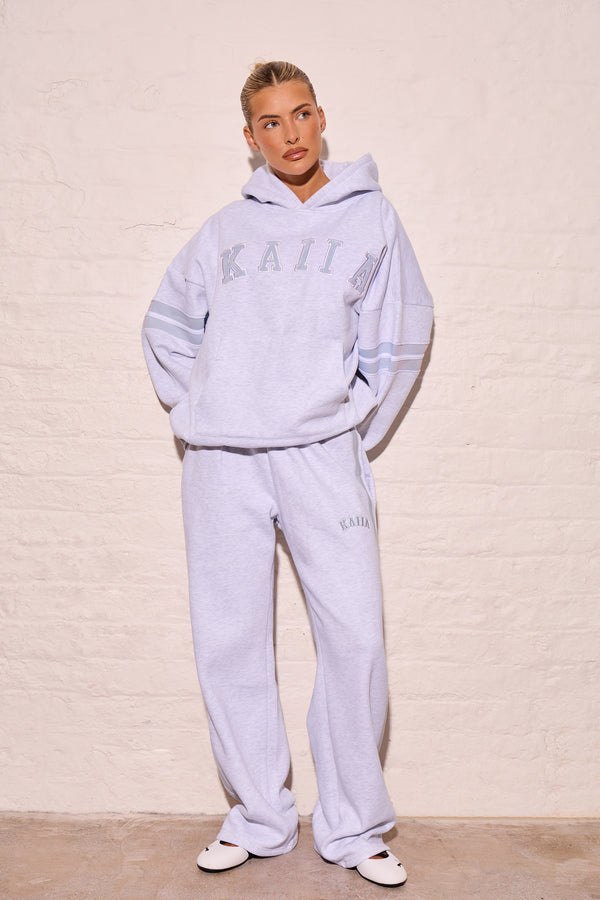 Kaiia Arm Detail Oversized Hoodie Light Grey Marl & Dusty Blue