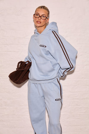 Kaiia Sport Side Stripe Oversized Hoodie Dusty Blue & Chestnut Brown