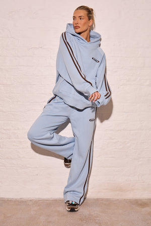Kaiia Sport Side Stripe Oversized Hoodie Dusty Blue & Chestnut Brown