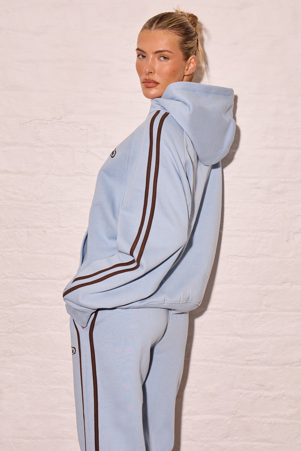 Kaiia Sport Side Stripe Oversized Hoodie Dusty Blue & Chestnut Brown