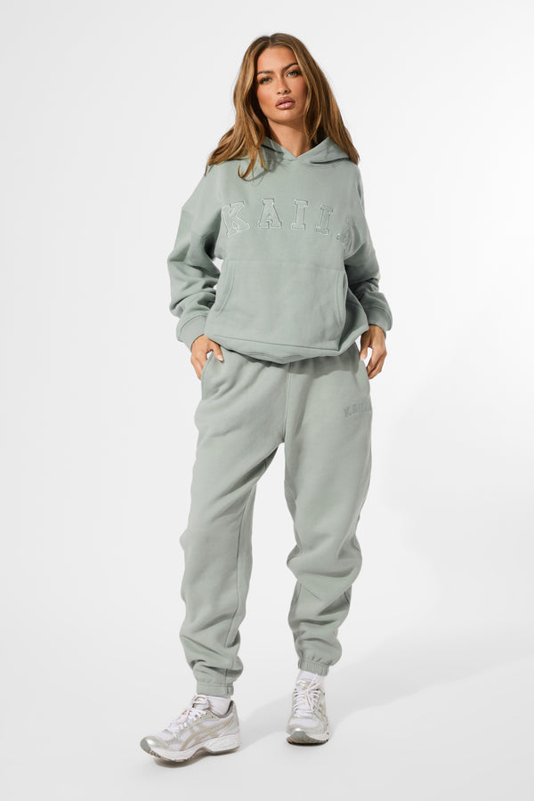 Kaiia Slogan Oversized Hoodie Sage Green