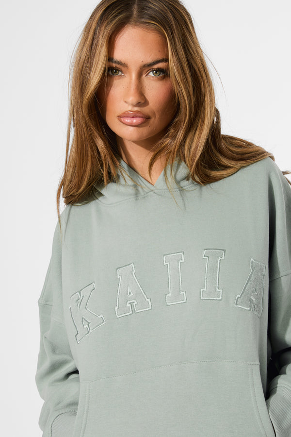 Kaiia Slogan Oversized Hoodie Sage Green