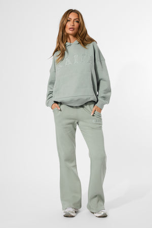 Kaiia Slogan Oversized Hoodie Sage Green