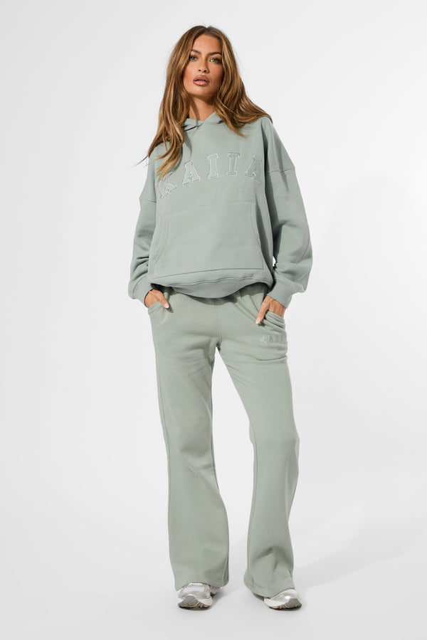 Kaiia Slogan Oversized Hoodie Sage Green