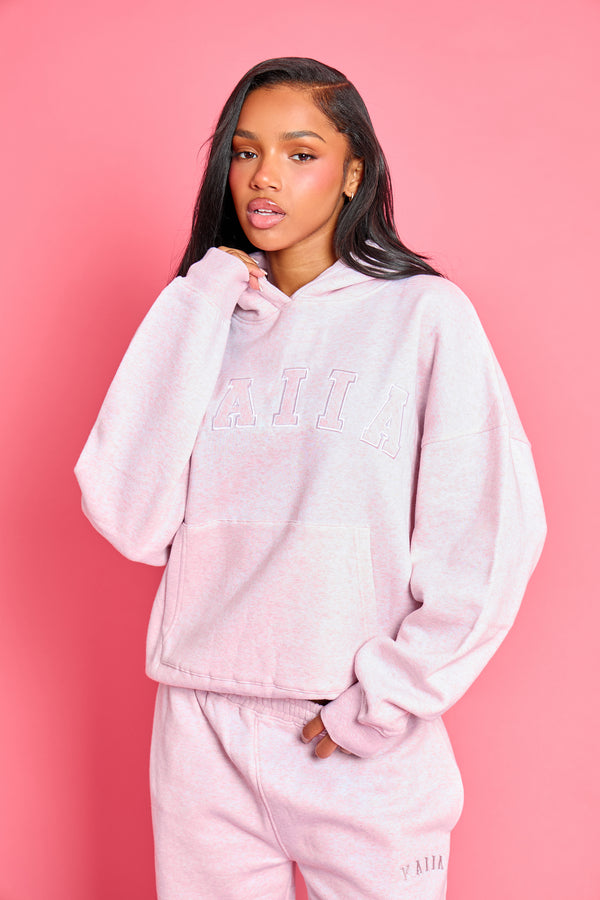 Kaiia Slogan Oversized Hoodie Baby Pink Marl