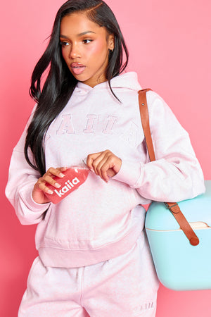 Kaiia Slogan Oversized Hoodie Baby Pink Marl