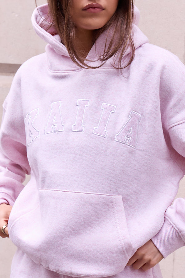 Kaiia Slogan Oversized Hoodie Baby Pink Marl