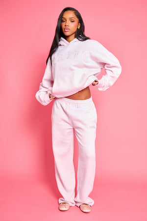 Kaiia Slogan Oversized Hoodie Baby Pink Marl