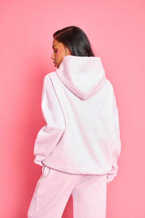 Kaiia Slogan Oversized Hoodie Baby Pink Marl