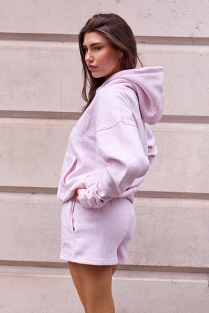 Kaiia Slogan Oversized Hoodie Baby Pink Marl