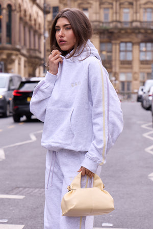 Kaiia Sport Side Stripe Wide Leg Joggers Light Grey Marl With Lemon & Lilac