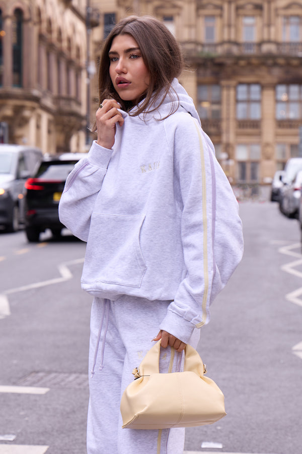 Kaiia Sport Side Stripe Wide Leg Joggers Light Grey Marl With Lemon & Lilac