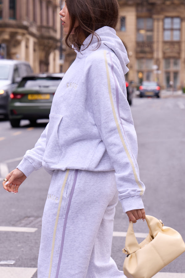 Kaiia Sport Side Stripe Wide Leg Joggers Light Grey Marl With Lemon & Lilac