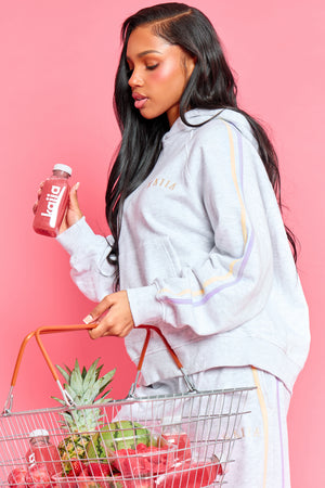 Kaiia Sport Side Stripe Oversized Hoodie Light Grey Marl With Lemon & Lilac