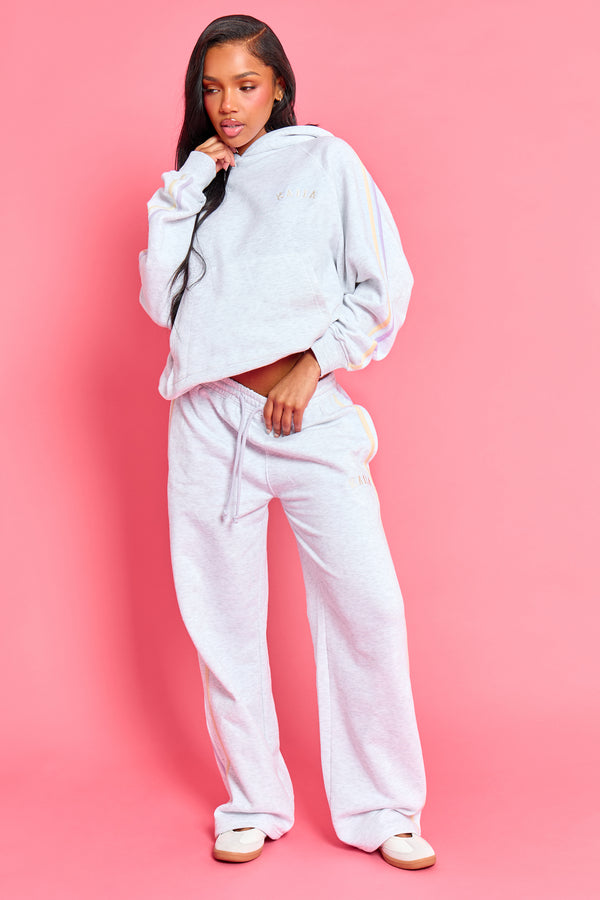 Kaiia Sport Side Stripe Oversized Hoodie Light Grey Marl With Lemon & Lilac