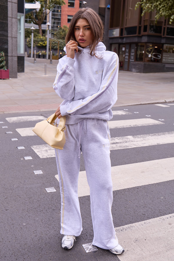 Kaiia Sport Side Stripe Wide Leg Joggers Light Grey Marl With Lemon & Lilac