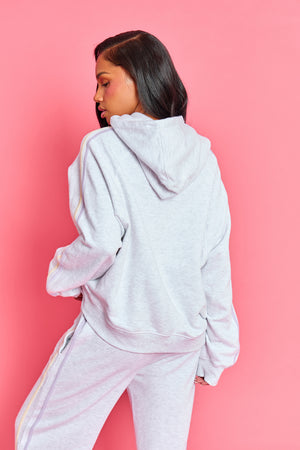 Kaiia Sport Side Stripe Oversized Hoodie Light Grey Marl With Lemon & Lilac