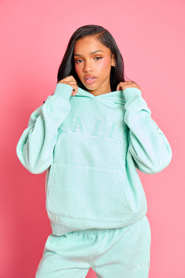 Kaiia Slogan Oversized Hoodie Mint Green Marl