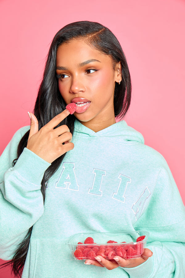Kaiia Slogan Oversized Hoodie Mint Green Marl