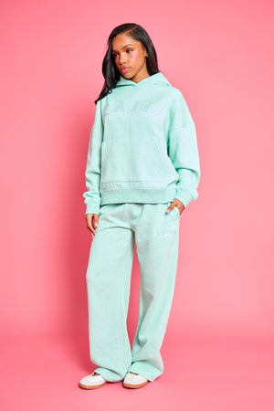 Kaiia Slogan Oversized Hoodie Mint Green Marl