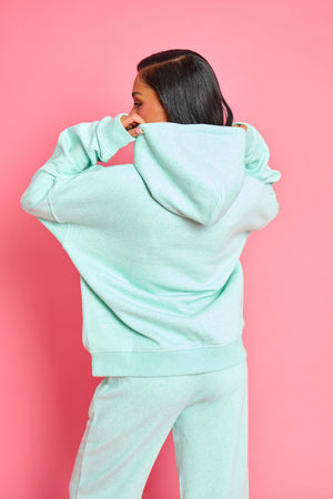 Kaiia Slogan Oversized Hoodie Mint Green Marl