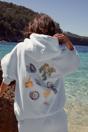 Kaiia Starfish Graphic Oversized Hoodie Shell Blue