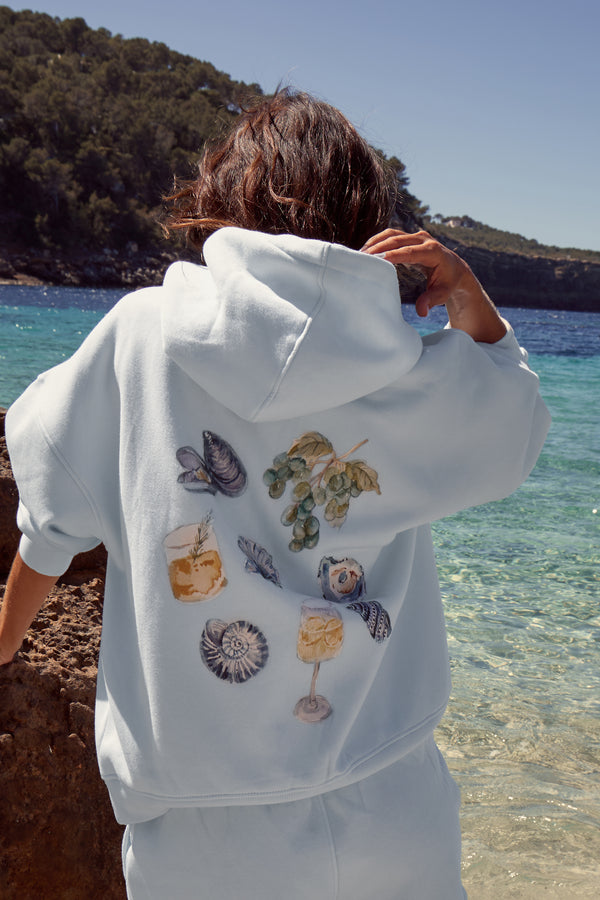 Kaiia Starfish Graphic Oversized Hoodie Shell Blue