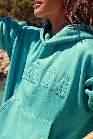 Kaiia Slogan Oversized Hoodie Turquoise