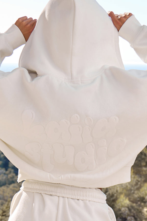 Kaiia Bubble Graphic Oversized Zip Through Hoodie Pina Colada