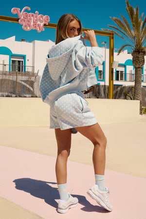 Kaiia Polka Dot Oversized Zip Through Hoodie Pastel Blue
