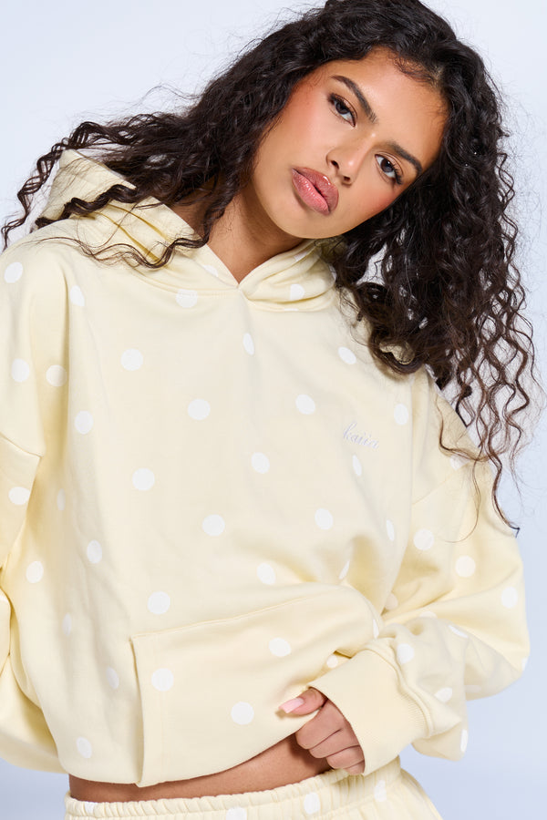 Kaiia Polka Dot Oversized Hoodie Lemon & White