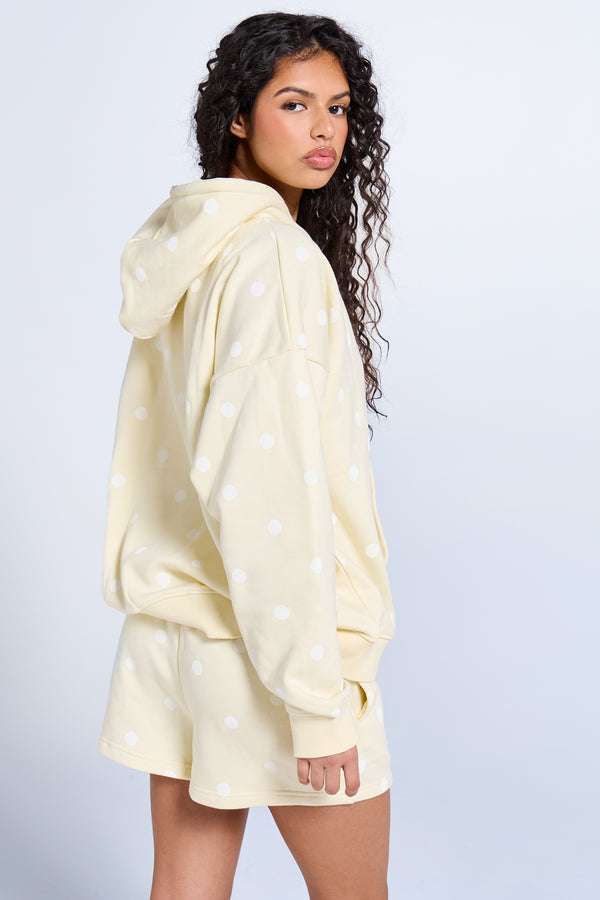 Kaiia Polka Dot Oversized Hoodie Lemon & White