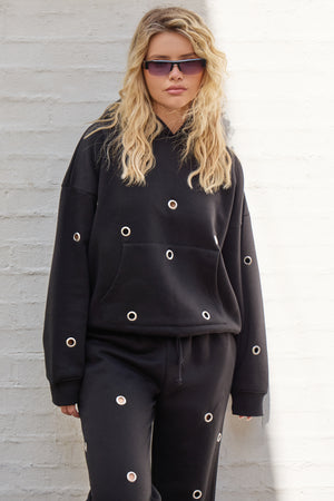 Kaiia Eyelet Oversized Hoodie Black