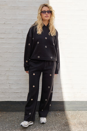 Kaiia Eyelet Oversized Hoodie Black