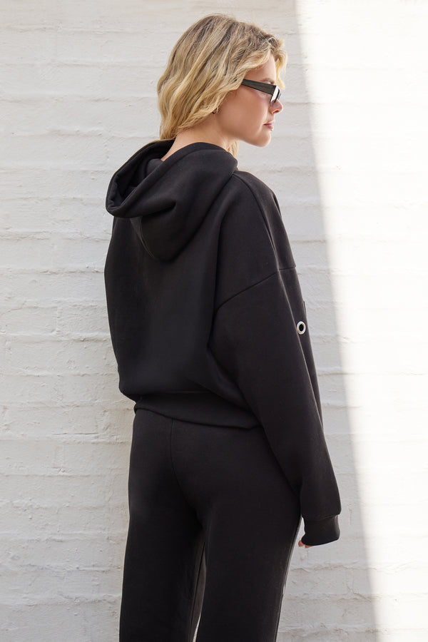 Kaiia Eyelet Oversized Hoodie Black