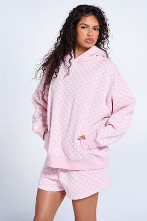 Kaiia Polka Dot Oversized Hoodie Baby Pink & White