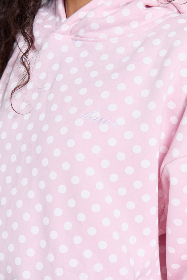 Kaiia Polka Dot Oversized Hoodie Baby Pink & White