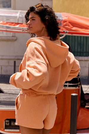 Kaiia Embossed Logo Oversized Zip Through Hoodie Peach