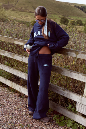 Kaiia Knit Logo Oversized Hoodie Navy & Baby Blue