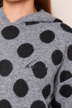Kaiia Knit Polka Dot Oversized Hoodie Grey & Black